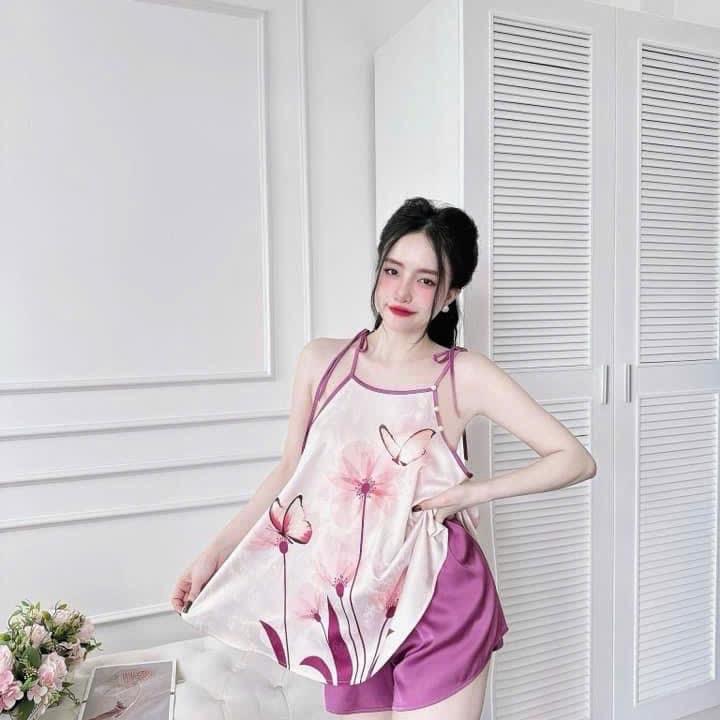 Sét bộ yếm hoạ tiết chất lụa gấm áo+quần có túi women form 40-60kg 1