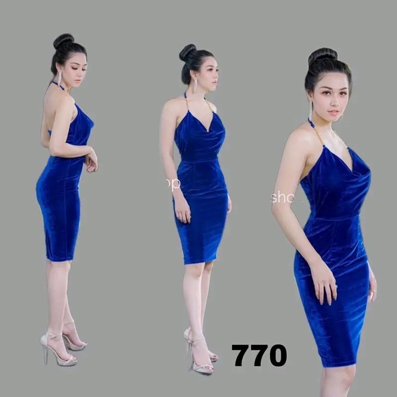 HYUNA 770 - Midi Dress Velvet/Dress Bludru Casual Gaun Mini Wanita 3