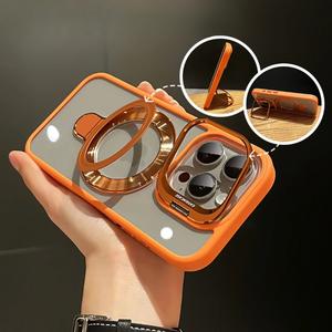 Phone Case, Creative Metal Pattern, Dual Clamp, Magnetic, Suitable for iPhone 16 Pro Max and 15, High Transparency Lens Clamp, Protective Cover for iPhone 14, 12 and 13 Pro, Protective Case, Magnetic iPhone Case, Magsafe Case