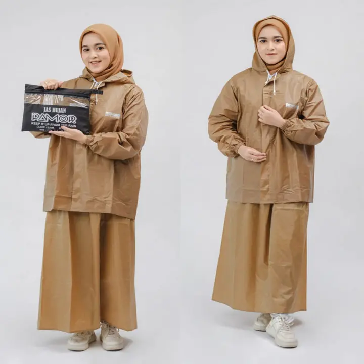 RAINCOAT,Jas Hujan Setelan Rok Baju Celana Wanita Terbaik By PAMOR Original Anti Rembes Cream Gamis