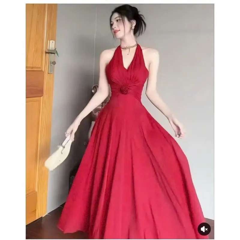 Đầm Xoè Maxi Cổ Yếm Kết Hoa Trân Ali Cho Nàng Đi Tiệc Sang Trọng váy  dự  tiệc  đám  cưới  mẫu  mới  nhất váy  body  dáng  dài  chân  xoè váy  đỏ  dài