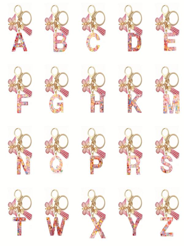 Cute Colorful Letter Keychain with Butterfly & Tassel Design, Casual Trendy Keychain for Women & Men, Basic Keychain for Purse Bag Backpack Decor for Daily Use 2