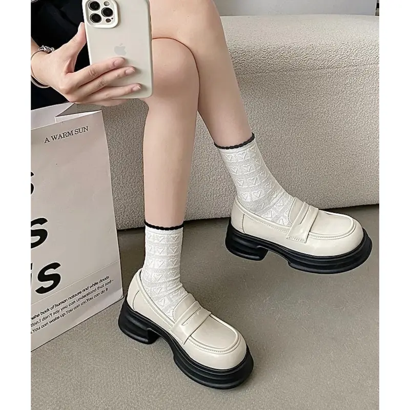 [FORM CHUẨN] Giày Loafers nữ basic 2 màu đen be đế cao [153] 4