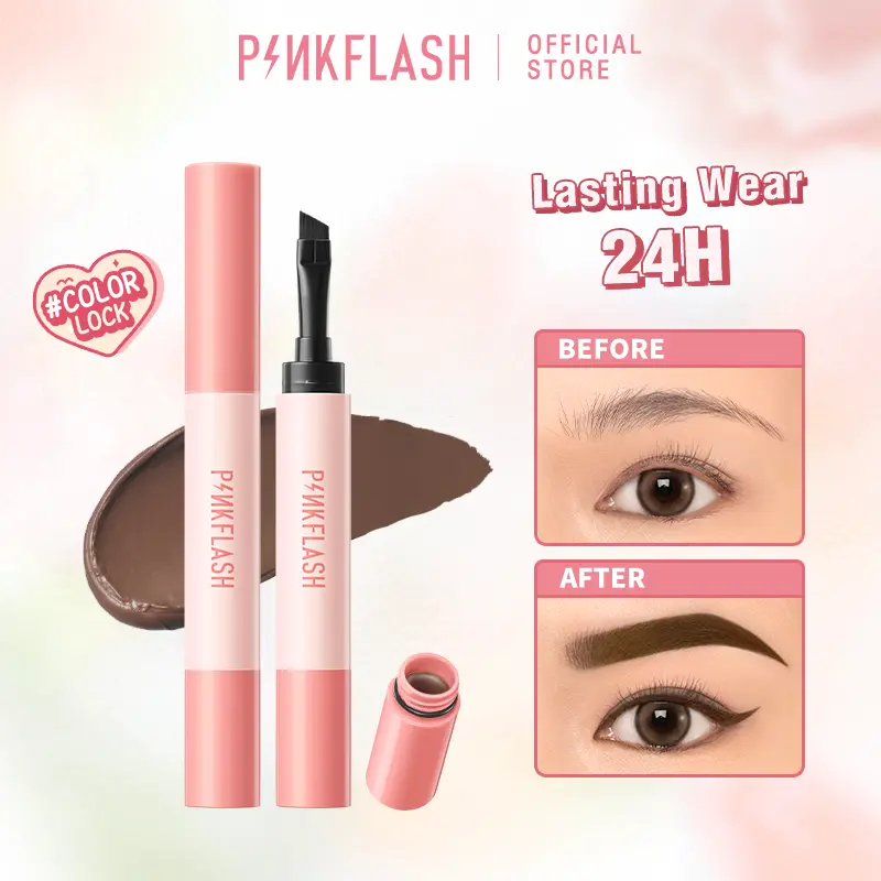 [Official] [BPOM]PINKFLASH #ColorLock Waterproof Eyebrow Pomade Cream High Pigment Smudge-proof Long-lasting Non-caking Soft Smooth Quick-drying Shaping 0