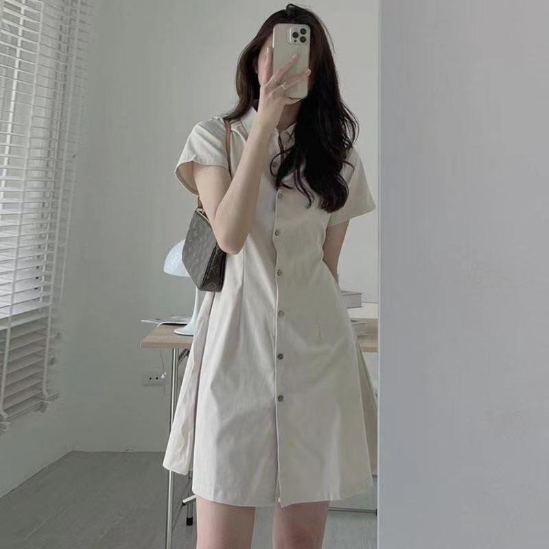 Product Introduction of Korean Style Single Breasted Shirt Dress for Women Short Sleeve Dress 3
