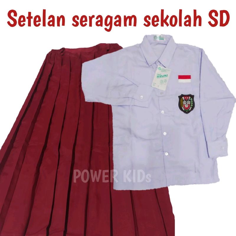 Set seragam sekolah putri baju kemeja dan rok panjang merah SD 1
