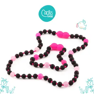 AG64 Kalung dan Gelang Amber Tumbuh Gigi Bayi dengan Pink Frost Agate By Carlis Baby