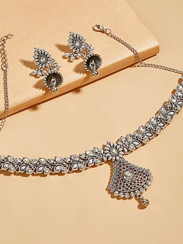 Women's Elegant Boho Style Jewelry Set, Exquisite Trendy Rhinestone Decorated Pendant Necklace & Dangle Earrings, Chic Jewelry Set for Party Decoration 7
