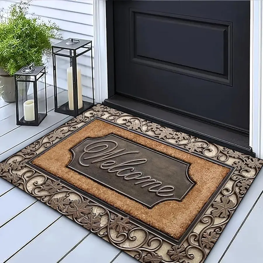 Welcome Home Letter Pattern Door Mat, Rectangular Entrance Mat with Abstract Line Pattern, Durable & Easy Cleaning Door Mat for Doorways, Bathrooms