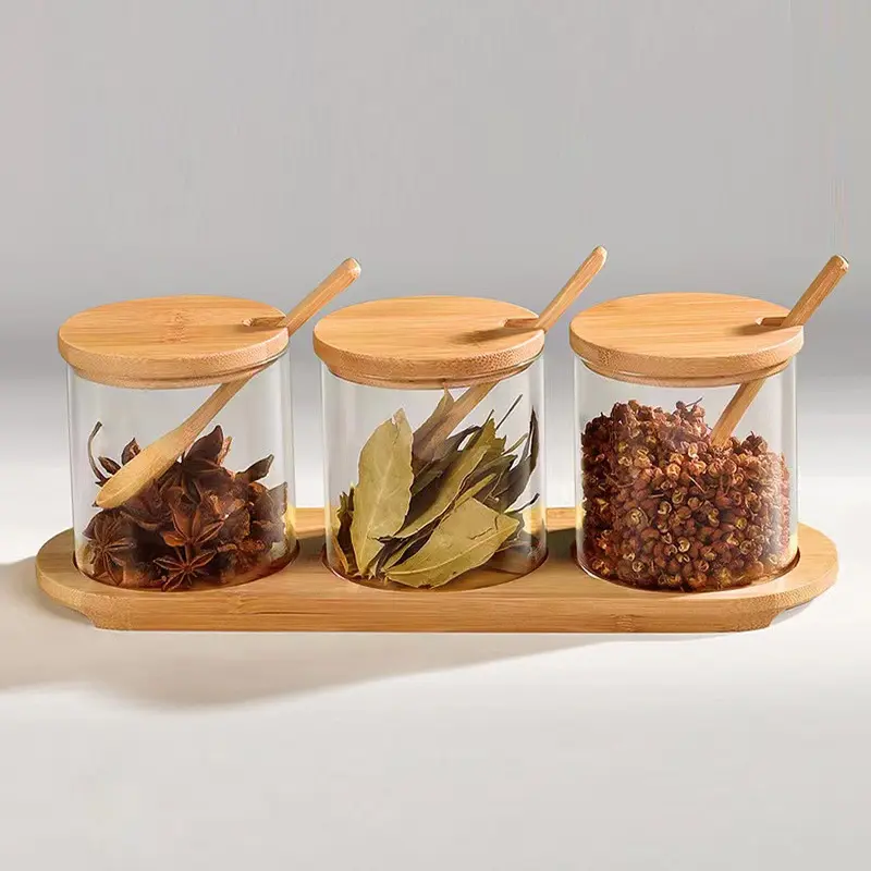 ASHOME TEMPAT BUMBU SET ISI 3 PCS - TEMPAT GULA GARAM MERICA 3 JAR - TOPLES BUMBU MURAH TIGA JAR BAHAN KACA - SEASONING JAR SET - TOPLES BUMBU TAHAN PANAS ELEGANT MEWAH DENGAN KOMBINASI KA 7