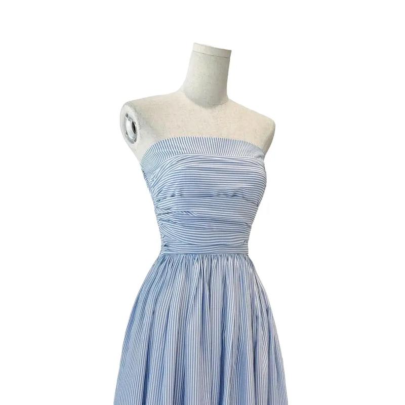 Váy thiết kế dành cho nữ Đầm maxi cúp ngực xếp ly sọc trắng xanh siêu tôn dáng mặc thoải mái phù hợp cho đi làm đi chơi và đi tiệc pusu house Nữ