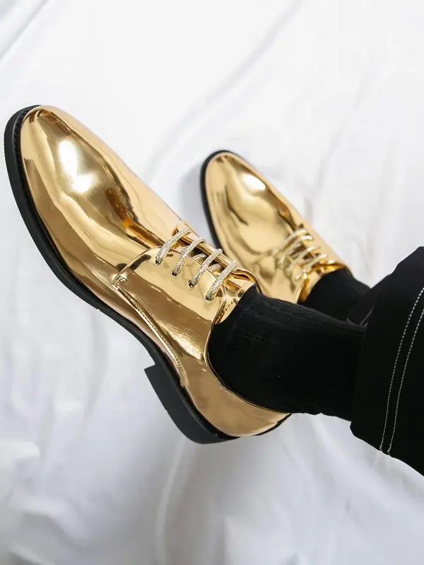 Men's Fashionable Glossy PU Leather Dress Shoes, Stylish Brogue Design Shoes for Party, Daily Clothing Decor for Men, Footwear 8