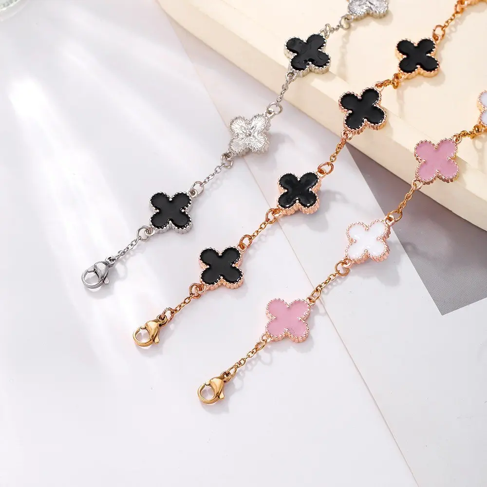 Cheerfulgirl55 - Gelang Wanita Lucky Four Leaf Clover Cantik Gelang Keberuntungan Titanium Anti Karat dengan Liontin Semanggi