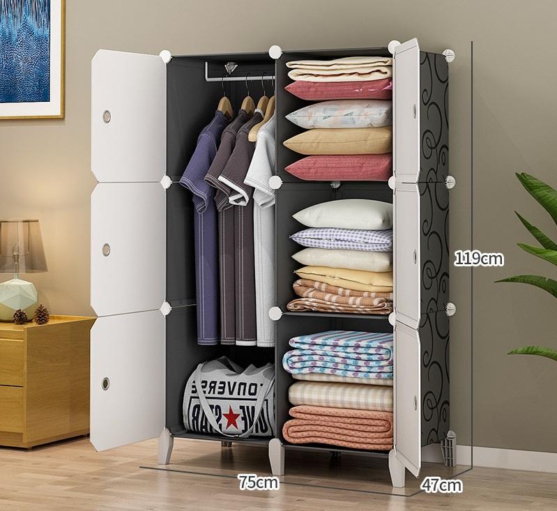 Siêu Phẩm Tủ Nhựa Lắp Ghép Thông Minh 6 Ngăn, Đủ Vách Tủ Tặng Thanh Treo Đồ 110x74x47cm