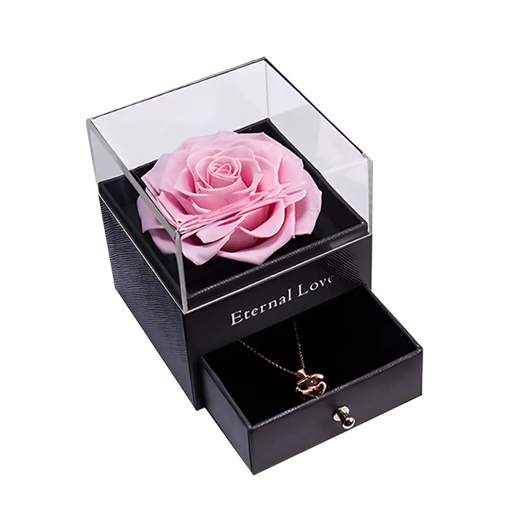 Eternal Rose Box with Necklace Preserved Flowers Rose with Crystal Necklace Gifts for Mom Wife Girlfriend Her on Anniversary Mothers Day Valentines Day Christmas Birthday Gifts for Women