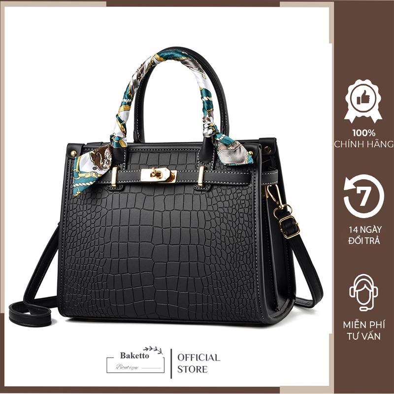 Túi xách nữ trung niên,túi xách tặng mẹ trung niên vân cá sấu size 29cm có khăn lụa sang trọng TC53 Da Bag Nhung