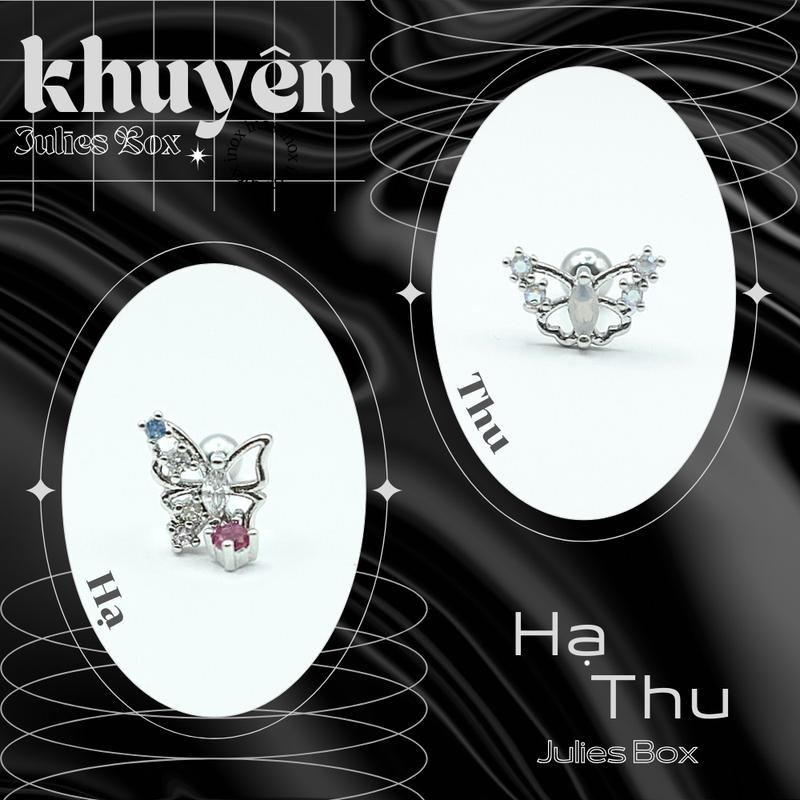 [1 Chiếc] [BẤM]Khuyên Tai Butterfly HẠ THU Đính Đá Không Gỉ Sét Không Ngứa julies box 66 Thanh lịch unisex