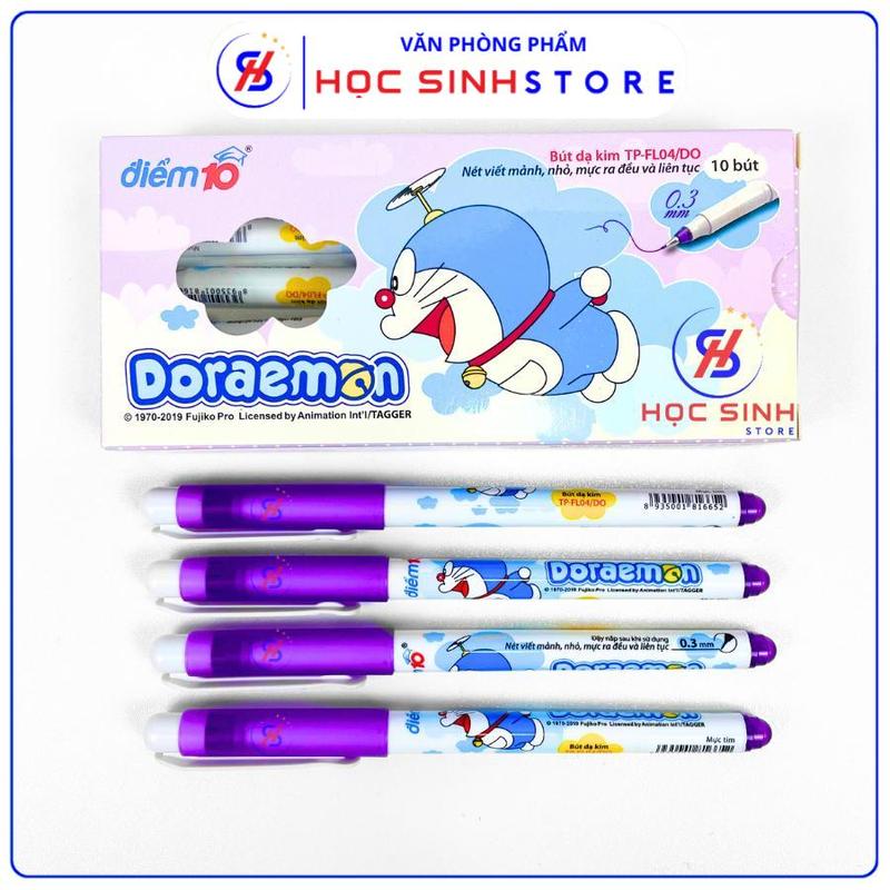 Hộp 10 Bút lông kim Ngòi 0.3mm Thiên Long Doraemon FL-04/DO Mực Xanh/Tím