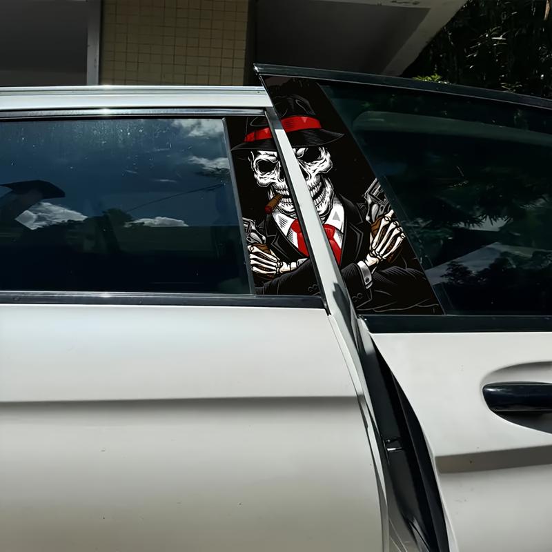 2 Pieces Skull Pattern HD Glossy Vinyl Automobile Sticker-Reusable B- Pillar Stickers, Suitable for Glass, Metal, Etc.-Fantasy Anime Theme, Scratch-Proof Square Car Decoration 4