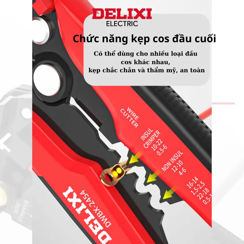 Kìm tuốt dây điện đa năng Delixi - tuốt dây, cắt dây, kẹp đầu cos 5
