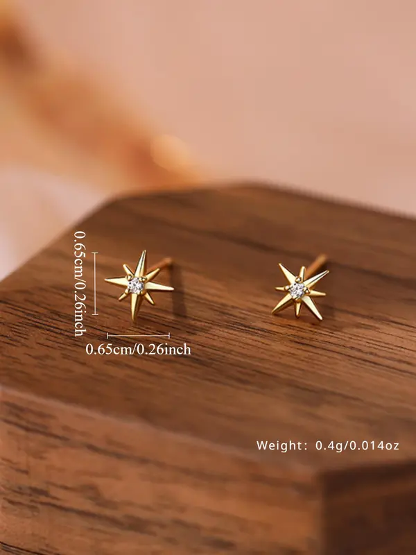 999 Sterling Silver Mini Star Earrings, Casual Rhinestone Stud Earrings for Women, Trendy & Exquisite Jewelry for Party, Daily Clothing Decor, Perfect for Gift 4