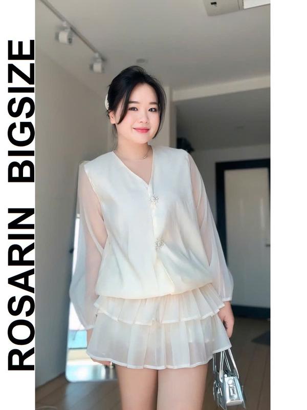  Set áo váy lụa tiểu thư cho cô nàng chubby chất lụa siêu mát cho cô nàng bánh bèo nhà ROSARIN- SL02 -có bigsize 50-85kg 