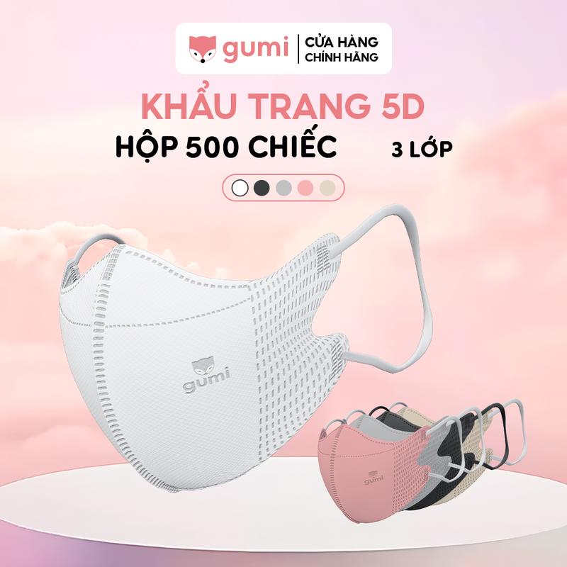 Hộp 500 chiếc Khẩu trang 5D Gumi kháng khuẩn 5D Mask kháng bụi mịn, kháng giọt bắn