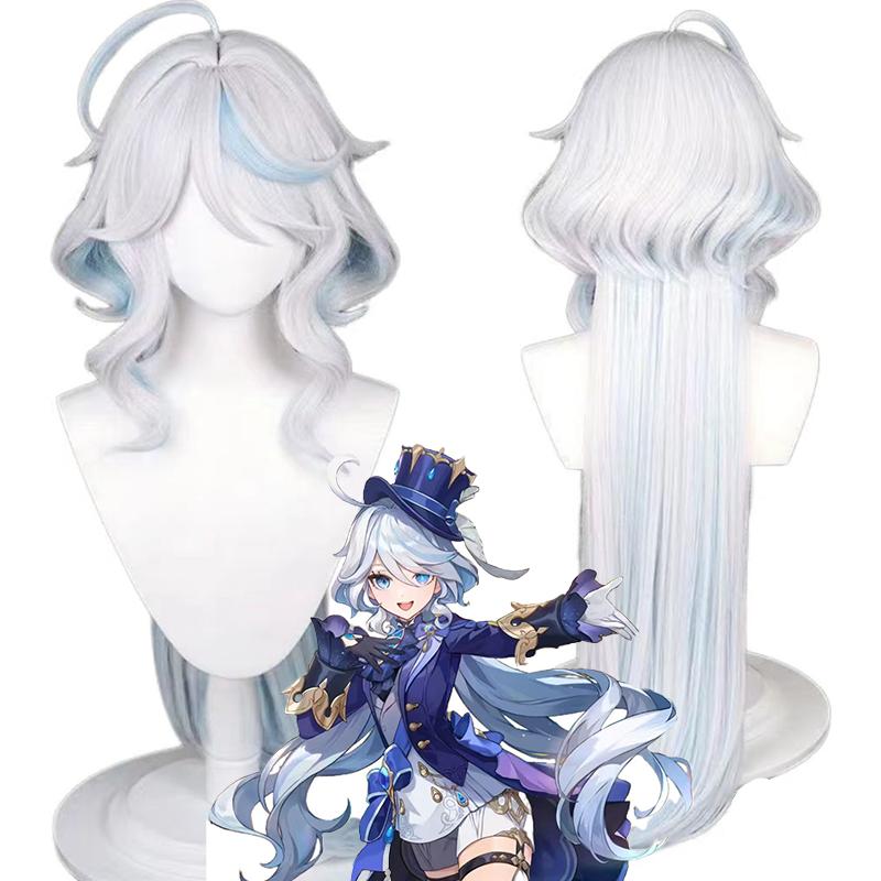 Tóc Giả Hóa Trang Funina Thần Nước Tác Động Genshin Màu Trắng Bạc Và Gradient Xanh Dương Kiểu Tóc Hóa Trang Thần Nước Đầu Da Đầu Như Thật