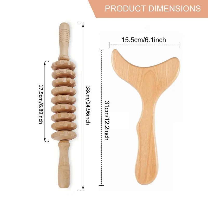 Wooden Massage Tool Set, 2 Counts/set Manual Massage Tool, Body Shaping Tool, Muscle Relaxation Tool, Suitable for Home and Professional Use,  Skincare Tools 1