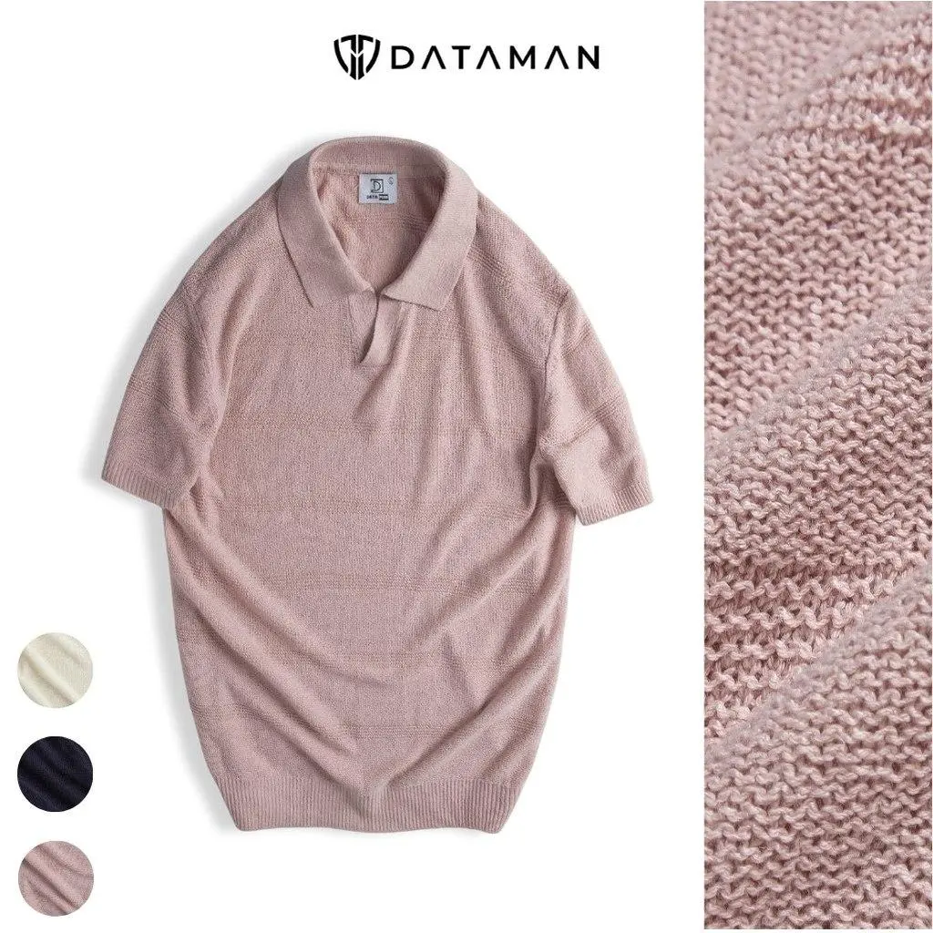 Áo POLO nam ngắn tay dệt kim DATAMAN, cổ chữ V, vải cotton mềm mại, không bai xù - PLDT24-01