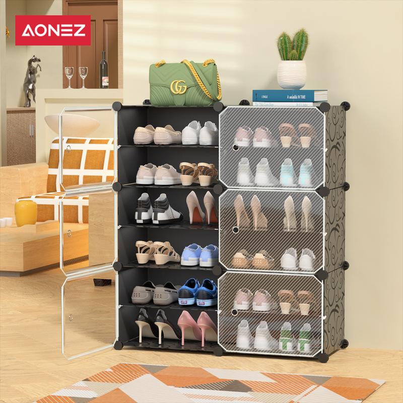 Product Introduction of 【COD 24 Shipping】AONEZ Rak Sepatu Anti Debu 6 Layer Tebal Shoe Rack Portable Serbaguna Kotak Sepatu Portable 8