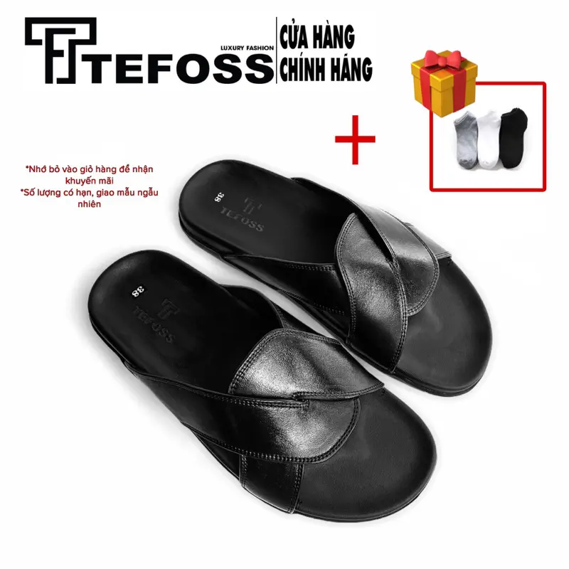TẶNG VỚ -Dép quai chéo nam da bò thật TEFOSS DT04 size 38-44 thời trang và trẻ trung, đế cao 3cm DéP SandalMới nhất vào năm 2025