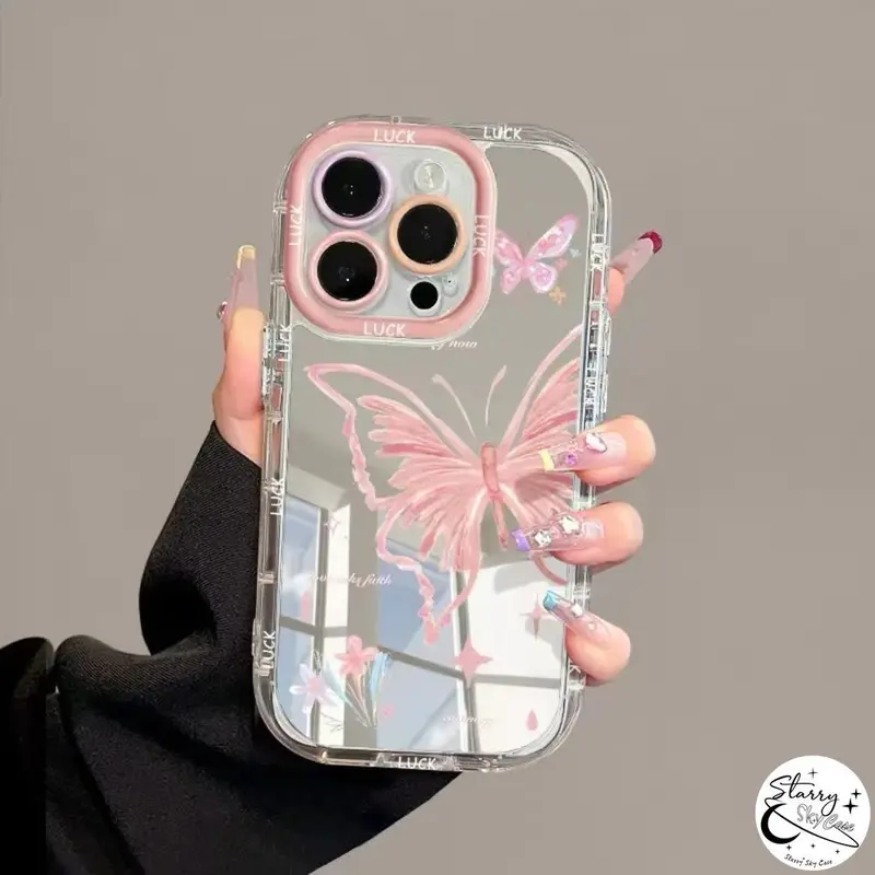 Fashion Kartun Melamun Gemerlap Kupu-kupu Beruntung Surat Grafiti Penutup Mengkilap Untuk Realme C20 C67 C20A C53 C51 C15 C25 C11 C11 2021 C12 C25s Note 50 Narzo 20 30A Kotak Rias Cermin Puff Mewah 7