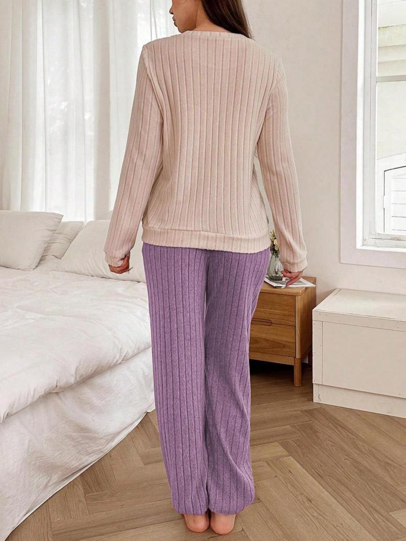Product Introduction of Women's Heart Pattern Long Sleeve Tee & Pants Pyjama Two-piece Set, Casual Comfy Round Neck Top & Trousers Pj Set, Women's Sleepwear for Fall & Winter Valentine's Day, gift Valentine's Day 6