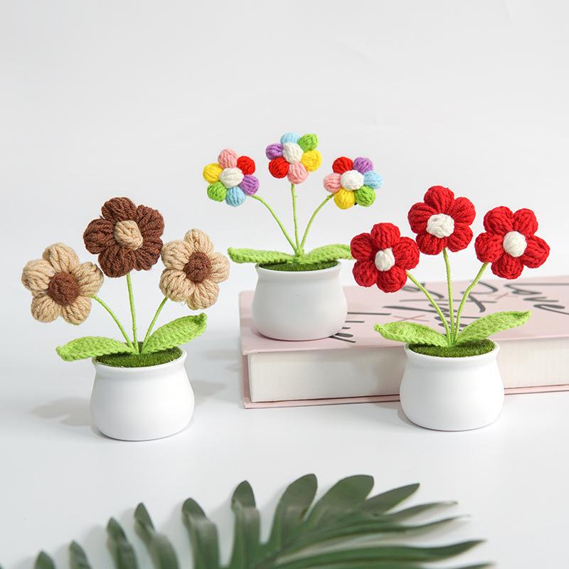 Product Introduction of Finished handmade woven lily of the valley potted home decoration, knitted simulated flower yarn, crochet bouquet, fake flower gift 16