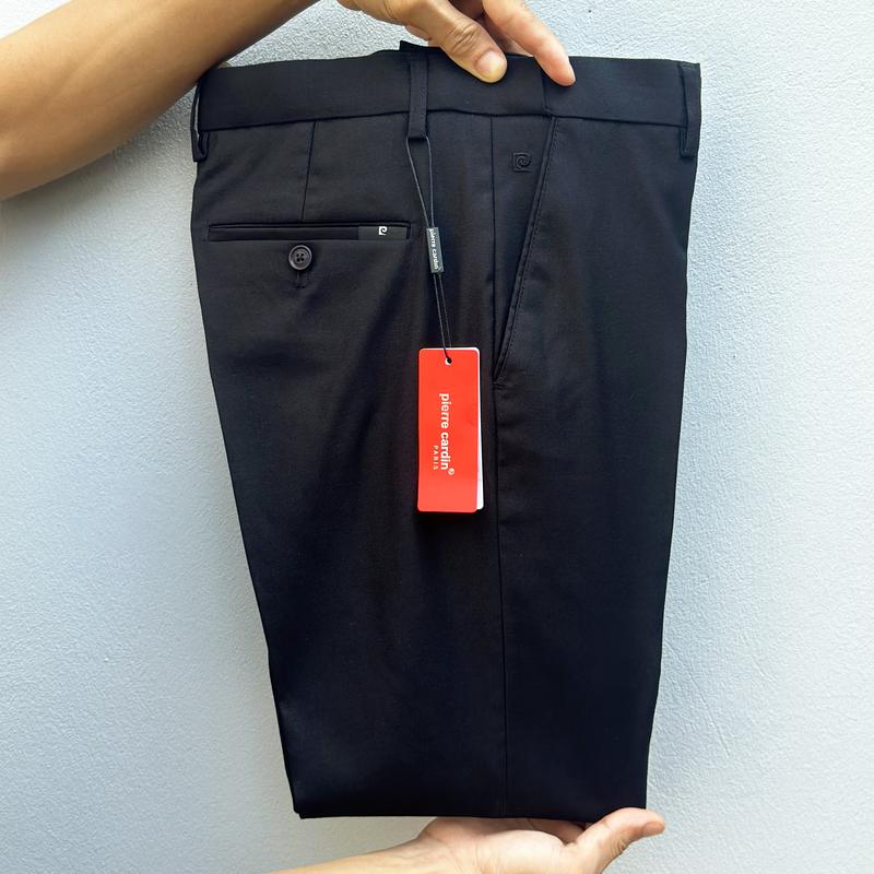 Quần Âu Pierre Cardin Quần Âu Nam Ống Côn Có Chun Co Giãn Điều Chỉnh Độ Rộng Bụng Màu Đen Mẫu Xuất Hàn 2024