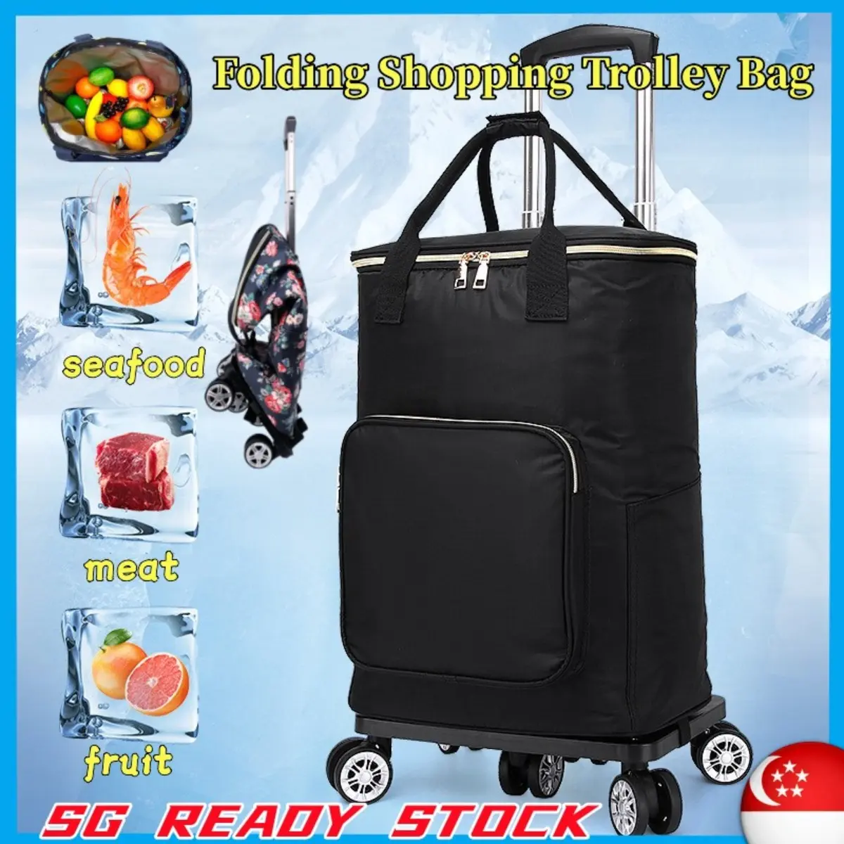 Folding Shopping Trolley Bag Retractable With Wheels Detachable Trolley Insulated Shopping Bag Shopping Cart