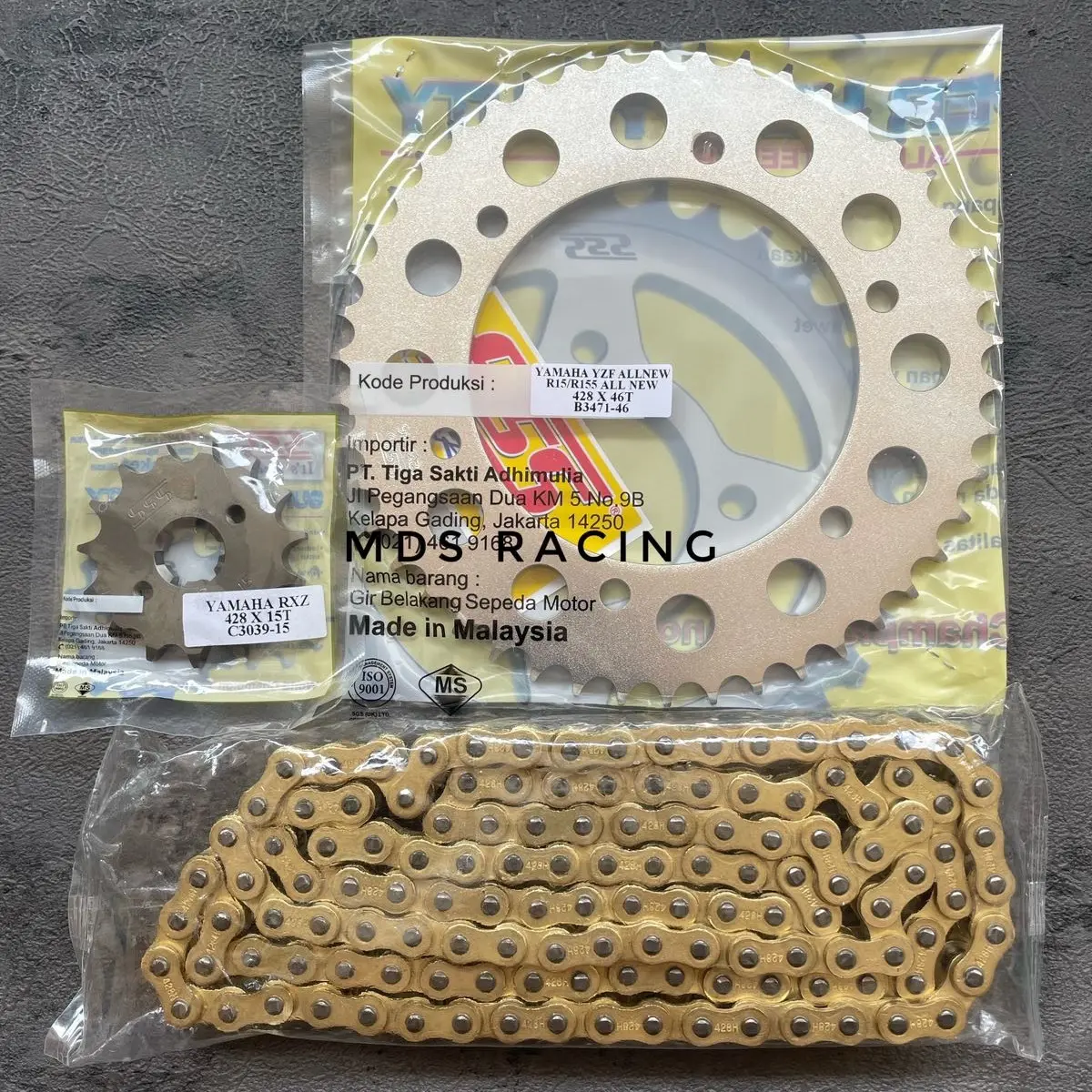GEAR SET SSS 428/415 R15V3, V4, XSR155, VIXION R155, MT15, R15NEW NVA, RANTAI GOLD (BUKAN SSS) Kendaraan Kopling