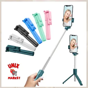 Tripod Tongsis 3 in 1 R1 R1s Lampu Selfie / Tongsis Wireless / Tripod Bluetooth Selfie / Selfie Stick Tripod 360 Degrees With Selfie Lamp Led phone holder remote hp Stainless Panjang