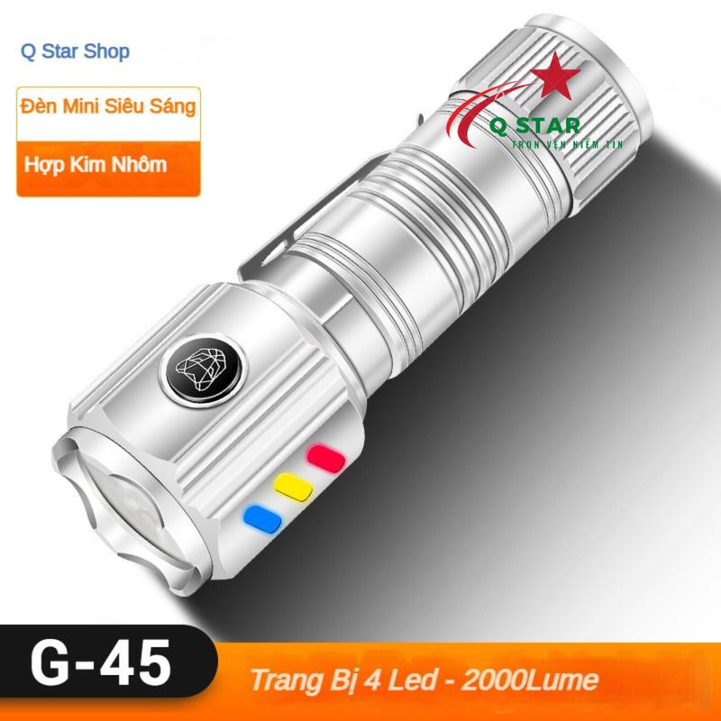 Đèn Pin Cầm Tay Mini Siêu Sáng G 45 Trang Bị 4 Led Sáng 2000lume Chiếu Toả Có Khuy Cài Và Nam Châm
