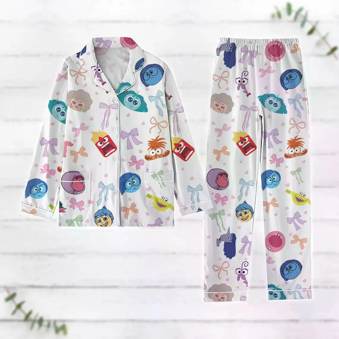 Inside Out Bow Coquette Pajamas Set, Pajamas Family, Joy Sadness Anxiety Anger Fear Envy Women Pajamas, Magic Kingdom Shirt