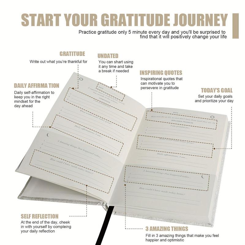 Gratitude Letter Pattern Notebook, 1 Count Modern Simple Durable Daily Guide Planner Notebook, Creative Multi-purpose Notebook for Home Office School 4
