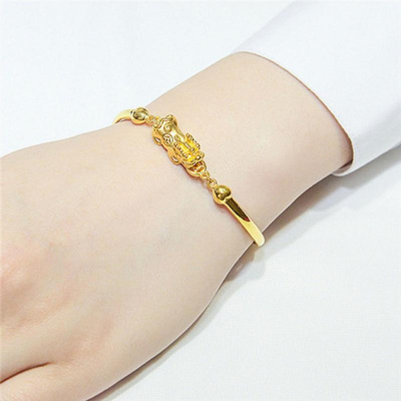 Product Introduction of Brass Gold-Plated 3d Hard Gold Pi Xiu Bracelet Imitation Gold Women's Bracelet Korean Gold-Plated Suit Fashion Beading 24