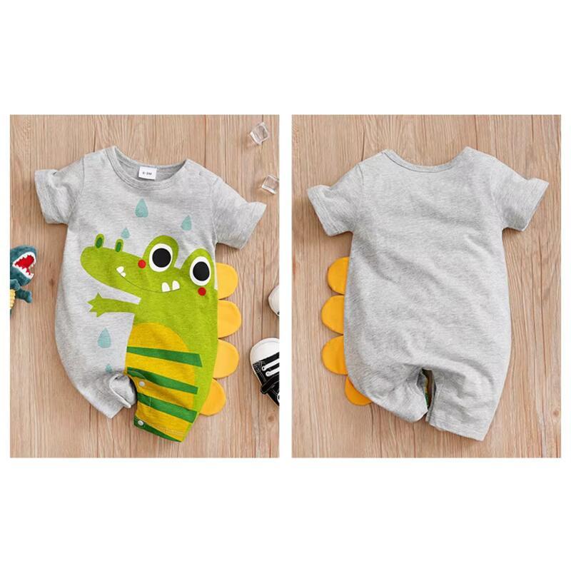 Product Introduction of Summer Boys And Girls Cute Cartoon Crocodile 3d Printed Cotton Comfortable Casual Short Sleeve Baby Bodysuit 5