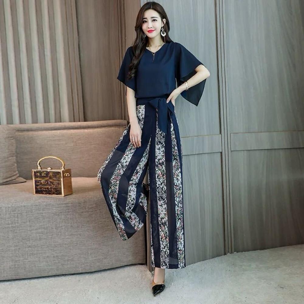 [clearance]FADFAD Setelan dua potong atasan lengan pendek  dan celana panjang longgar cantik gaya minimalis