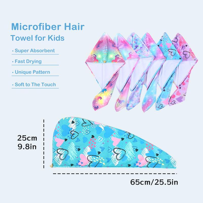 Hair Towel Wrap with Button, 1 Set Cute Cartoon Pattern Hair Drying Towel, Water Absorbent Hair Towel for Kids 1