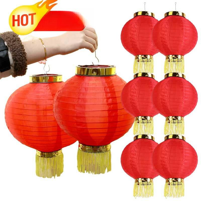 8/10/12 Inches Chinese New Year Round Folding Lanterns DIY Portable Red Lantern Hanging Ornaments Spring Festival Decoration 0