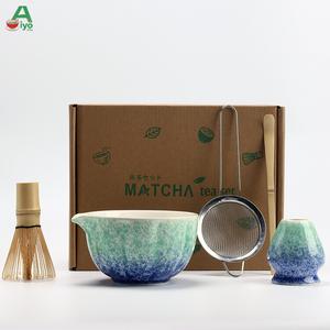 ชุดชามมัทฉะพรีเมี่ยม AiyoCha ชุด 4 ชิ้น ประกอบด้วย ชามมัทฉะ ที่ตีไข่ ที่กรอง และภาชนะใส่ผง เหมาะสำหรับต้มชา สไตล์ญี่ปุ่น เหมาะสำหรับใช้ในบ้านและร้านชาฟอง matcha  set  kit