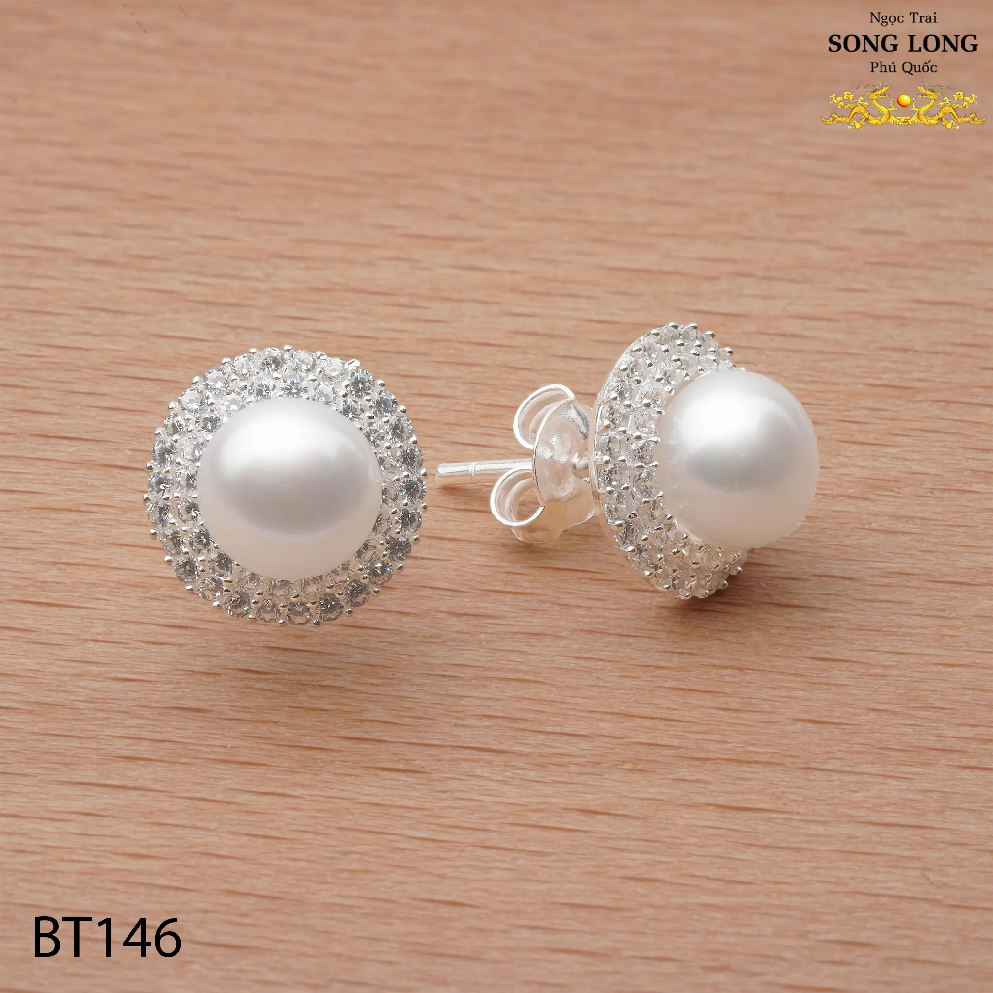 [BT146] Bông tai chốt đẩy đính đá xung quanh sang trọng