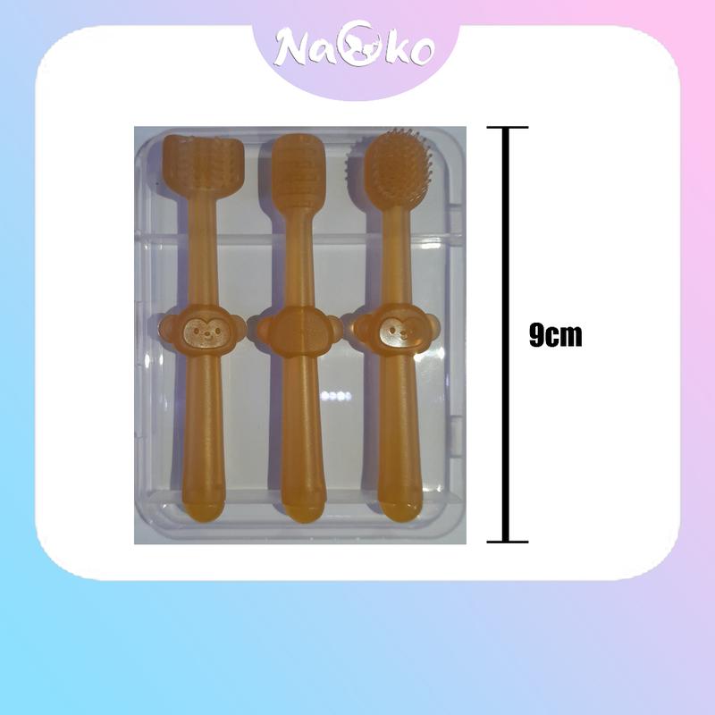 NAOKO Sikat Gigi Lidah Bayi Silikon 3in1 Food Grade GRATIS Kotak Case 2